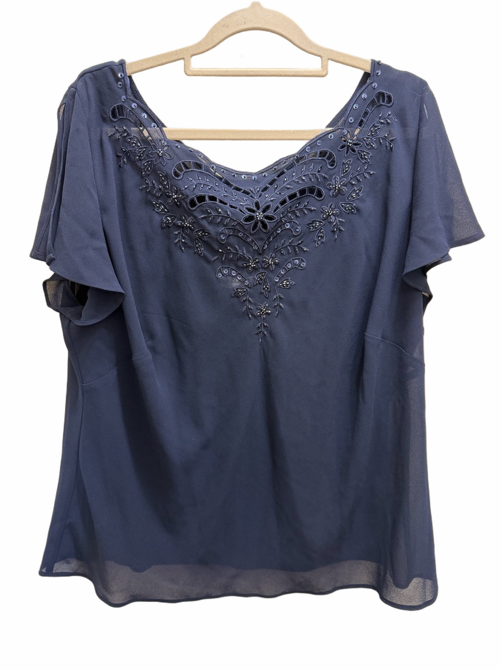 Studio 1 Blue Embroidered Sequin Wrap Blouse Size 18W
